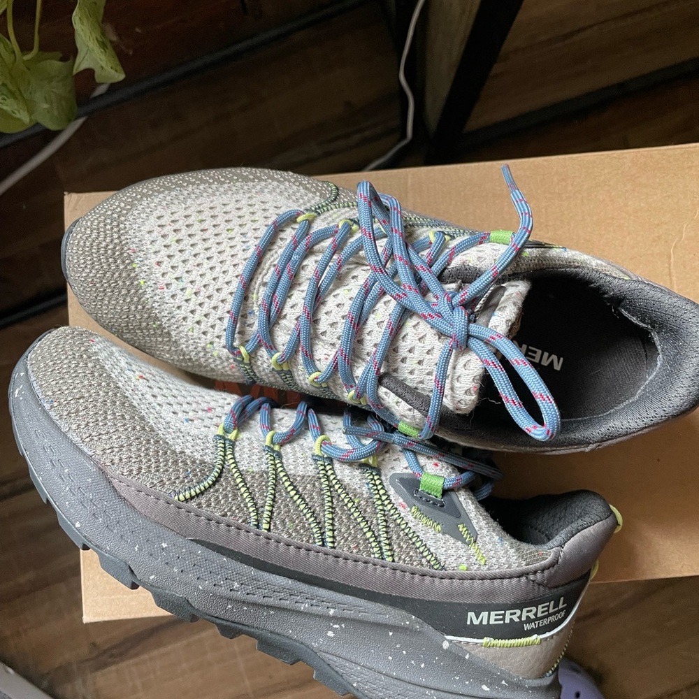 Merrell Trail Shoes with Neon Green and Blue Accents- Bravada 2 Waterproof style
